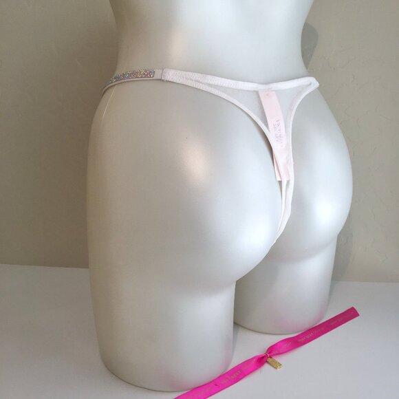 VS Shine Strap Triple Stripe White Mesh Rhinestone Bling Thong L NWT - Picture 2 of 8